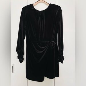 NWT Zara Black Long Sleeve Draped Velvet Mini Dress
